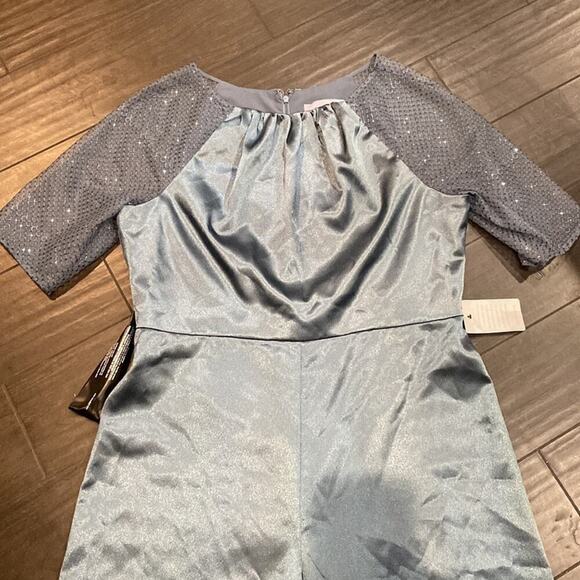 JS COLLECTIONS Leila Sheer Sleeve Crop Jumpsuit Blue SZ.16 - Picture 4 of 6